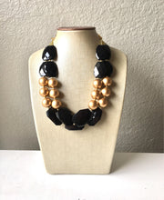 Load image into Gallery viewer, Black & Gold Necklace, Double strand gold jewelry, big beaded chunky statement necklace, black necklace, gold jewelry, gold necklace