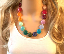 Load image into Gallery viewer, Candy Rainbow Beaded Necklace, Colorful Jewelry, Chunky statement necklace, big beaded necklace, rainbow jewelry baby, color block necklace