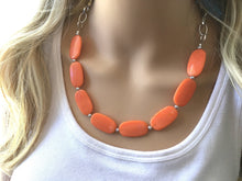 Load image into Gallery viewer, Orange Statement Necklace & earring set, orange jewelry, Your Choice GOLD or SILVER, orange bib chunky necklace, bright orange round necklac