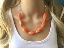 Load image into Gallery viewer, Orange Statement Necklace & earring set, orange jewelry, Your Choice GOLD or SILVER, orange bib chunky necklace, bright orange round necklac