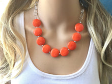 Load image into Gallery viewer, Orange Statement Necklace & earring set, orange jewelry, Your Choice GOLD or SILVER, orange bib chunky necklace, bright orange round necklac