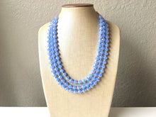 Load image into Gallery viewer, Light Blue & Silver Glass crystal necklace, multi strand formal jewelry, blue wedding Chunky Statement Necklace, baby blue beaded jewelry