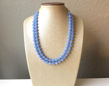 Load image into Gallery viewer, Baby Blue & Silver Glass crystal necklace, multi strand formal jewelry, blue wedding Chunky Statement Necklace, light blue beaded jewelry