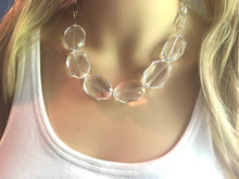 Load image into Gallery viewer, Clear Statement Necklace & Earring Set, white jewelry, Your Choice of GOLD or SILVER, translucent bib chunky necklace, clear necklace