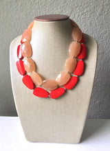 Load image into Gallery viewer, Champagne & Red Necklace, multi strand jewelry, big beaded chunky statement necklace, red jewelry, bridesmaid necklace, bib necklace, tan