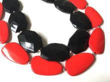 Load image into Gallery viewer, Black & Red Necklace, multi strand jewelry, big beaded chunky statement necklace, red jewelry, bridesmaid necklace, bib necklace, black bead