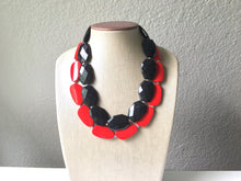 Load image into Gallery viewer, Black & Red Necklace, multi strand jewelry, big beaded chunky statement necklace, red jewelry, bridesmaid necklace, bib necklace, black bead