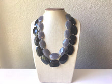 Load image into Gallery viewer, Black & Gray Necklace, multi strand jewelry, big beaded chunky statement necklace, black necklace, bridesmaid necklace, bib necklace, gray