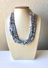 Load image into Gallery viewer, Pearl Pastel & Gray Chunky Statement Necklace, multi Strand Beaded Jewelry, blue purple gray jewelry, spring necklace, Easter statement