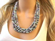 Load image into Gallery viewer, Pearl Pastel & Gray Chunky Statement Necklace, multi Strand Beaded Jewelry, blue purple gray jewelry, spring necklace, Easter statement