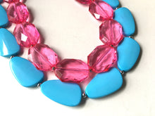 Load image into Gallery viewer, Dark Pink & Turquoise Necklace, double strand jewelry, big beaded chunky statement necklace, blue necklace, turquoise jewelry, pink jewelry