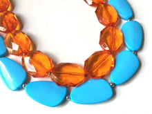 Load image into Gallery viewer, Orange & Turquoise Necklace, double strand jewelry, big beaded chunky statement necklace, blue necklace, turquoise jewelry, orange jewelry