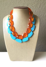 Load image into Gallery viewer, Orange & Turquoise Necklace, double strand jewelry, big beaded chunky statement necklace, blue necklace, turquoise jewelry, orange jewelry