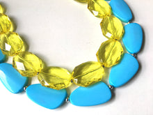 Load image into Gallery viewer, Yellow & Turquoise Necklace, double strand jewelry, big beaded chunky statement necklace, blue necklace, turquoise jewelry, yellow jewelry