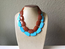 Load image into Gallery viewer, Chocolate & Turquoise Necklace, double strand jewelry, big beaded chunky statement necklace, blue necklace, turquoise jewelry, brown jewelry