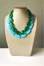 Load image into Gallery viewer, Forest & Turquoise Necklace, double strand jewelry, big beaded chunky statement necklace, blue necklace, turquoise jewelry, green jewelry