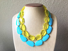 Load image into Gallery viewer, Yellow & Turquoise Necklace, double strand jewelry, big beaded chunky statement necklace, blue necklace, turquoise jewelry, yellow jewelry
