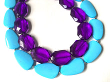 Load image into Gallery viewer, Purple & Turquoise Necklace, double strand jewelry, big beaded chunky statement necklace, blue necklace, turquoise jewelry, purple jewelry