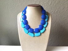 Load image into Gallery viewer, Royal Blue & Turquoise Necklace, double strand jewelry, big beaded chunky statement necklace, blue necklace, turquoise jewelry, teal jewelry