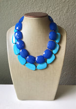 Load image into Gallery viewer, Royal Blue & Turquoise Necklace, double strand jewelry, big beaded chunky statement necklace, blue necklace, turquoise jewelry, teal jewelry