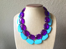 Load image into Gallery viewer, Purple & Turquoise Necklace, double strand jewelry, big beaded chunky statement necklace, blue necklace, turquoise jewelry, purple jewelry