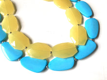 Load image into Gallery viewer, Yellow & Turquoise Necklace, double strand jewelry, big beaded chunky statement necklace, blue necklace, turquoise jewelry, yellow jewelry