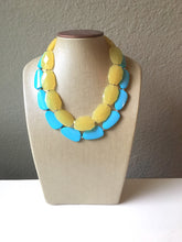 Load image into Gallery viewer, Yellow & Turquoise Necklace, double strand jewelry, big beaded chunky statement necklace, blue necklace, turquoise jewelry, yellow jewelry