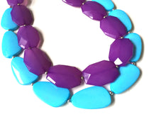 Load image into Gallery viewer, Purple & Turquoise Necklace, double strand jewelry, big beaded chunky statement necklace, blue necklace, turquoise jewelry, purple jewelry