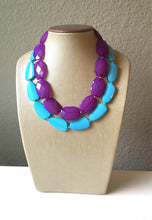Load image into Gallery viewer, Purple & Turquoise Necklace, double strand jewelry, big beaded chunky statement necklace, blue necklace, turquoise jewelry, purple jewelry