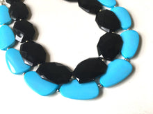 Load image into Gallery viewer, Black & Turquoise Necklace, double strand jewelry, big beaded chunky statement necklace, blue necklace, turquoise jewelry, black jewelry