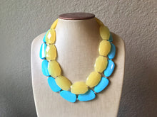 Load image into Gallery viewer, Yellow & Turquoise Necklace, double strand jewelry, big beaded chunky statement necklace, blue necklace, turquoise jewelry, yellow jewelry