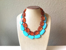 Load image into Gallery viewer, Chocolate & Turquoise Necklace, double strand jewelry, big beaded chunky statement necklace, blue necklace, turquoise jewelry, brown jewelry