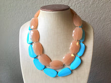 Load image into Gallery viewer, Champagne & Turquoise Statement Necklace, Chunky Beaded Necklace, turquoise Jewelry, Spring Jewelry, blue Necklace, champagne beaded necklac