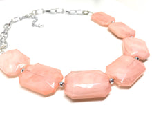 Load image into Gallery viewer, Peach Statement Necklace & earring set, pink jewelry, Your Choice of GOLD or SILVER, peach bib chunky necklace, light pink round necklace