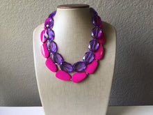 Load image into Gallery viewer, Kimmy Gibbler Andrea Barber Purple & Pink Necklace Fuller House colorful jewelry, big beaded chunky statement necklace, purple magenta