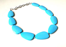 Load image into Gallery viewer, Single Strand Light Blue Big Beaded Statement Necklace, blue Jewelry set, blue beaded necklace, blue beaded necklace, bridesmaid necklace