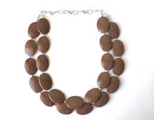 Load image into Gallery viewer, Chocolate Brown Chunky Statement Necklace, Big beaded jewelry, Double Strand Statement Necklace, Bib necklace, brown bridesmaid wedding