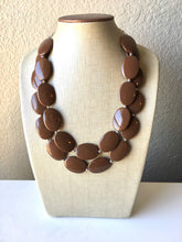 Load image into Gallery viewer, Chocolate Brown Chunky Statement Necklace, Big beaded jewelry, Double Strand Statement Necklace, Bib necklace, brown bridesmaid wedding