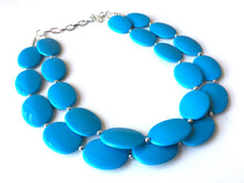 Load image into Gallery viewer, Blue Chunky Statement Necklace, Big beaded jewelry, Double Strand Statement Necklace, Bib necklace, teal turquoise bridesmaid wedding