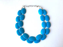 Load image into Gallery viewer, Blue Chunky Statement Necklace, Big beaded jewelry, Double Strand Statement Necklace, Bib necklace, teal turquoise bridesmaid wedding