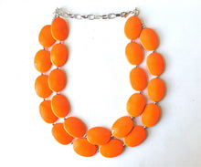 Load image into Gallery viewer, Orange Chunky Statement Necklace, Big beaded jewelry, Double Strand Statement Necklace, Bib necklace, bright orange bridesmaid wedding