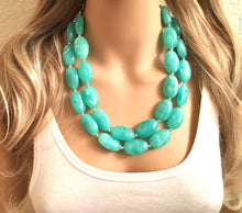 Load image into Gallery viewer, Mint Statement Necklace, Chunky Beaded Necklace, Mint Green Jewelry, Spring Jewelry, green Necklace, mint green beaded necklace, green jewel