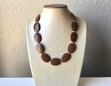 Load image into Gallery viewer, Chocolate Brown Chunky Statement Necklace, Big beaded jewelry, single Strand Statement Necklace, Bib necklace, brown bridesmaid wedding