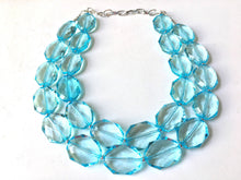 Load image into Gallery viewer, Ice Blue Necklace, Double Strand Statement Jewelry, pool carribbean Chunky bib bridesmaid, everyday bubble jewelry, turquoise blue
