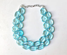 Load image into Gallery viewer, Ice Blue Necklace, Double Strand Statement Jewelry, pool carribbean Chunky bib bridesmaid, everyday bubble jewelry, turquoise blue