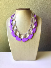 Load image into Gallery viewer, Chunky Statement Purple Necklace, multi strand colorful jewelry, big beaded chunky statement necklace, clear necklace, clear jewelry