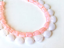 Load image into Gallery viewer, Peach & White Statement Necklace, Chunky Jewelry Big Beaded double Strand Necklace, light pink Necklace, peach Jewelry Set, peach bridesmaid