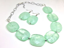 Load image into Gallery viewer, Mint Green Statement Necklace & Earring set, mint jewelry, Your Choice of GOLD or SILVER, mint bib chunky necklace, mint green jewelry