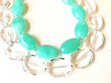Load image into Gallery viewer, Mint & Clear Statement Necklace, Chunky Beaded Necklace, Mint Green Jewelry, Spring Jewelry, green Necklace, mint green beaded necklace