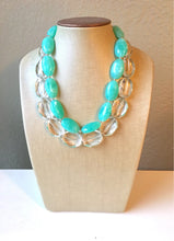 Load image into Gallery viewer, Mint & Clear Statement Necklace, Chunky Beaded Necklace, Mint Green Jewelry, Spring Jewelry, green Necklace, mint green beaded necklace